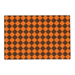 Orange Brown Diamond Checker Pattern Laminated Placemat