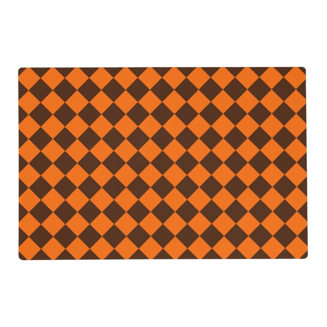 Orange Brown Diamond Checker Pattern Laminated Placemat (Front)