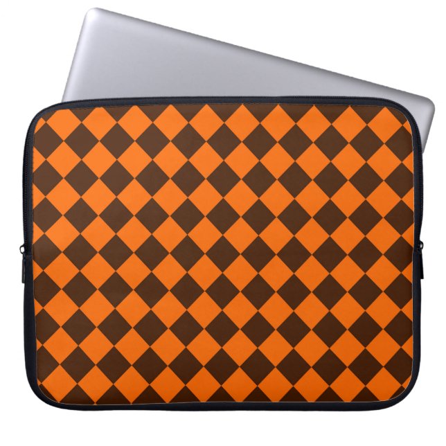 Orange Brown Diamond Checker Pattern Laptop Sleeve (Front)