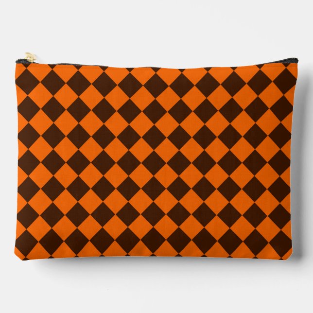 Orange Brown Diamond Checker Pattern Large Accessory Pouch (Front)