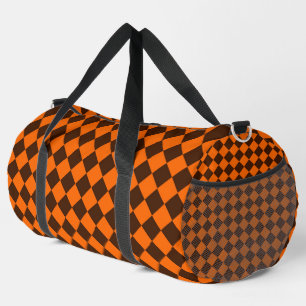 Orange Brown Diamond Checker Pattern Large Duffle Bag