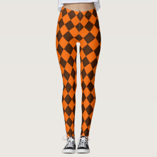 Orange Brown Diamond Checker Pattern Leggings