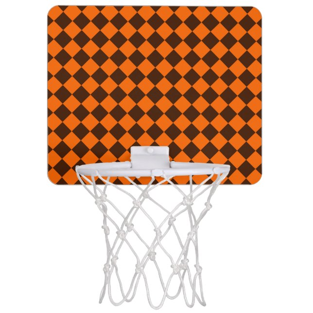 Orange Brown Diamond Checker Pattern Mini Basketball Hoop (Front)