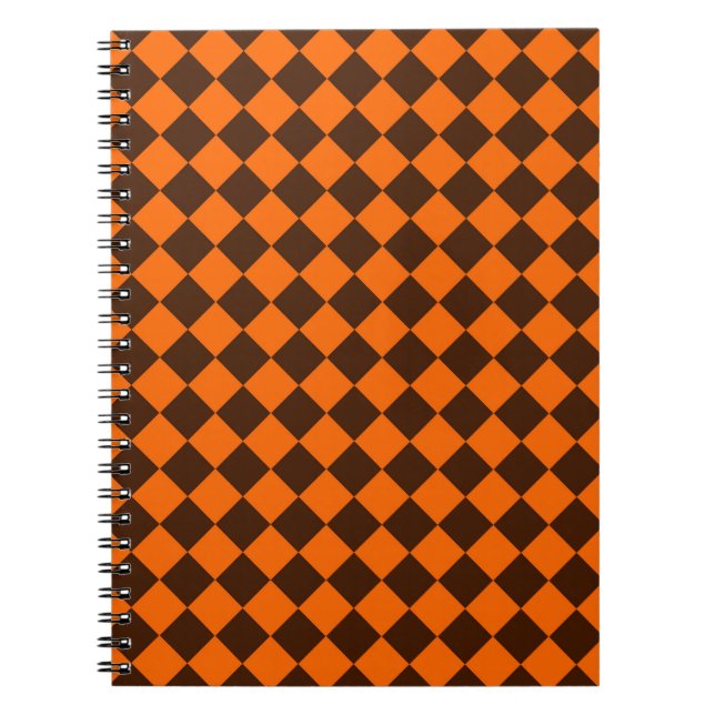 Orange Brown Diamond Checker Pattern Notebook (Front)