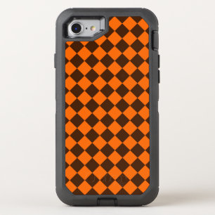 Orange Brown Diamond Checker Pattern OtterBox Defender iPhone SE/8/7 Case
