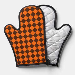 Orange Brown Diamond Checker Pattern Oven Mitt