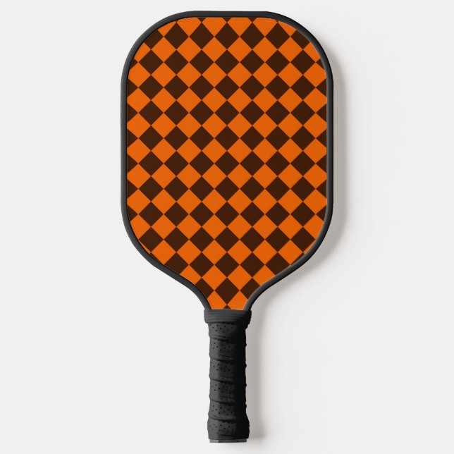 Orange Brown Diamond Checker Pattern Pickleball Paddle (Front)