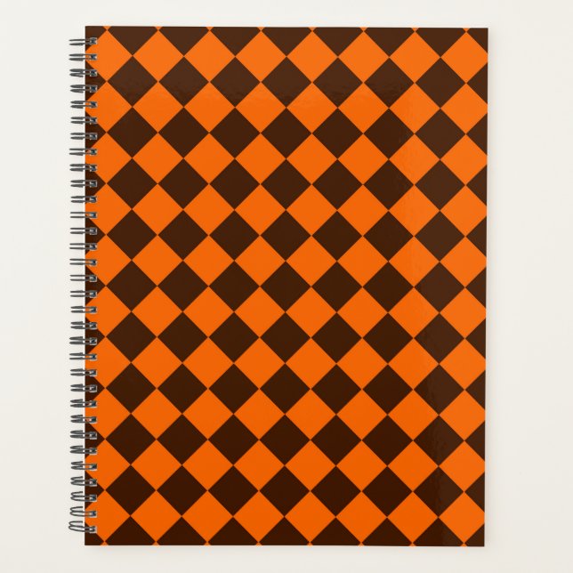 Orange Brown Diamond Checker Pattern Planner (Front)