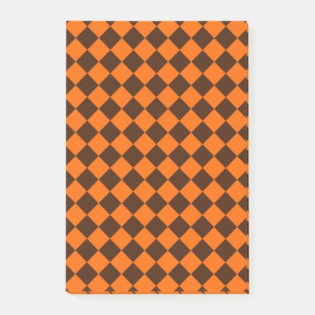 Orange Brown Diamond Checker Pattern Post-it Notes (Front)