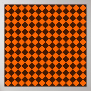 Orange Brown Diamond Checker Pattern Poster