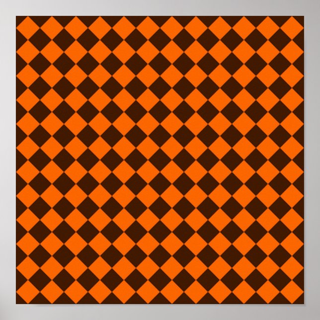 Orange Brown Diamond Checker Pattern Poster (Front)