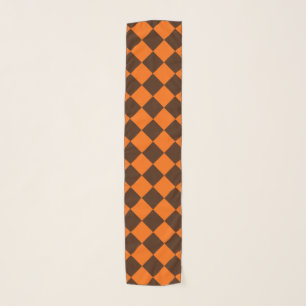 Orange Brown Diamond Checker Pattern Scarf