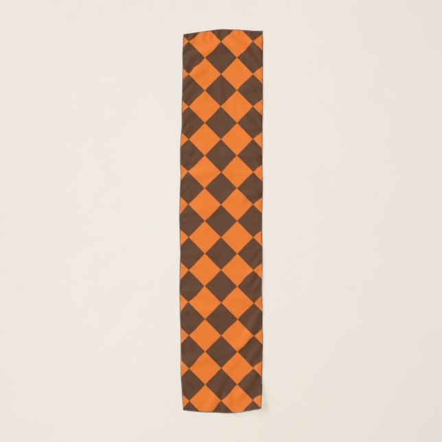 Orange Brown Diamond Checker Pattern Scarf (Front)