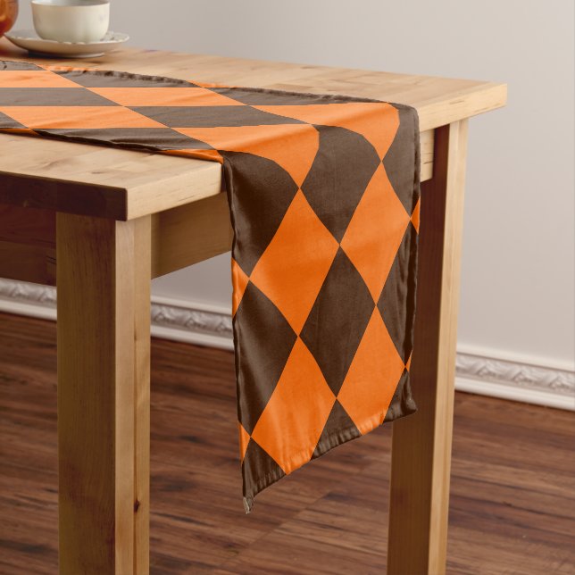 Orange Brown Diamond Checker Pattern Short Table Runner (In Situ)
