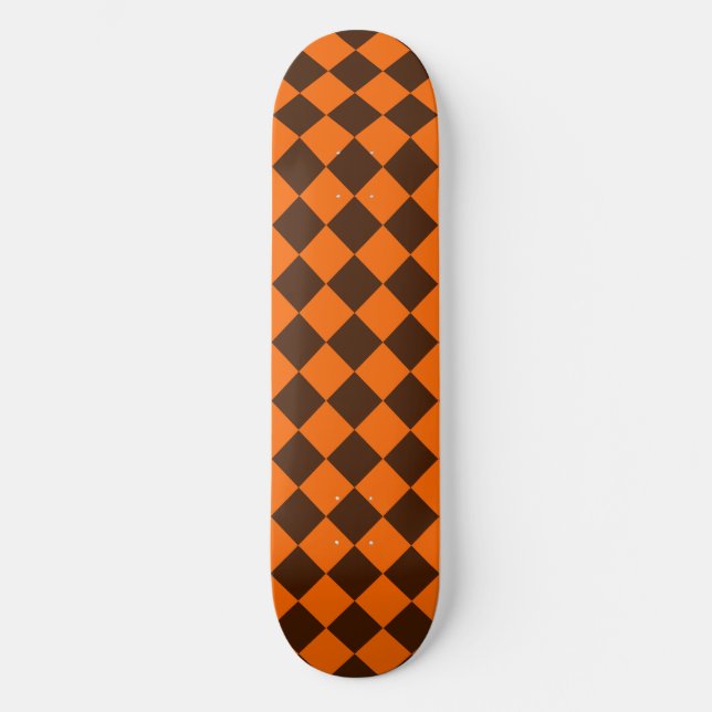 Orange Brown Diamond Checker Pattern Skateboard (Front)