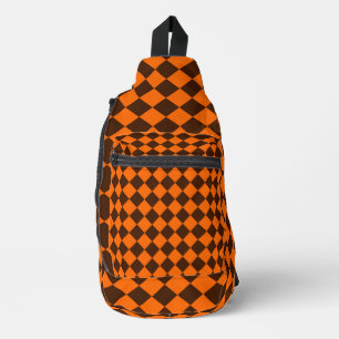 Orange Brown Diamond Checker Pattern Sling Bag