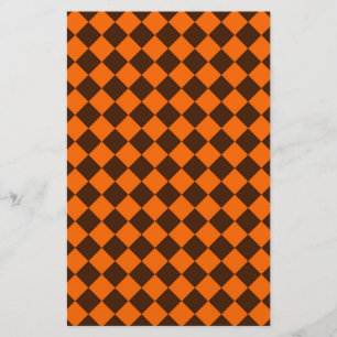Orange Brown Diamond Checker Pattern Stationery