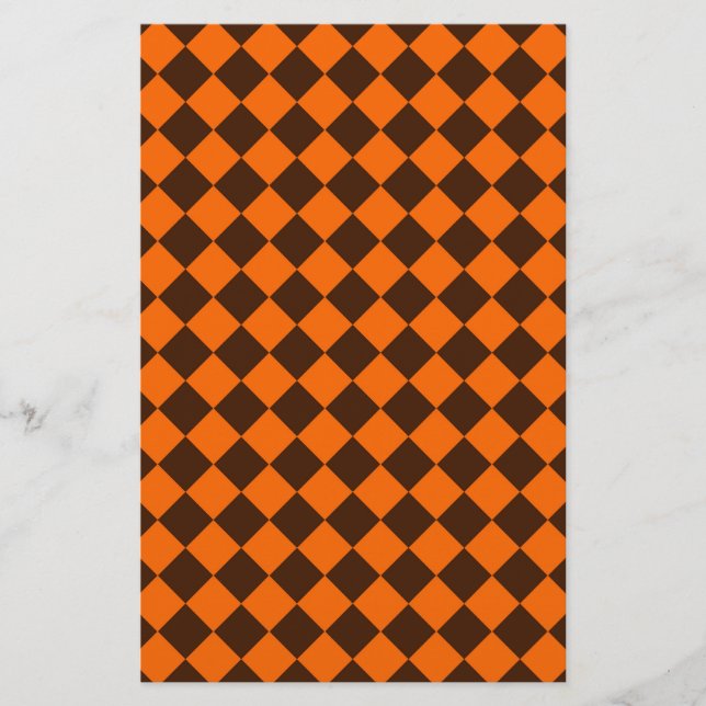 Orange Brown Diamond Checker Pattern Stationery (Front)