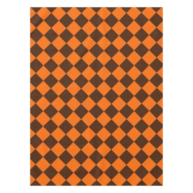 Orange Brown Diamond Checker Pattern Tablecloth (Front)