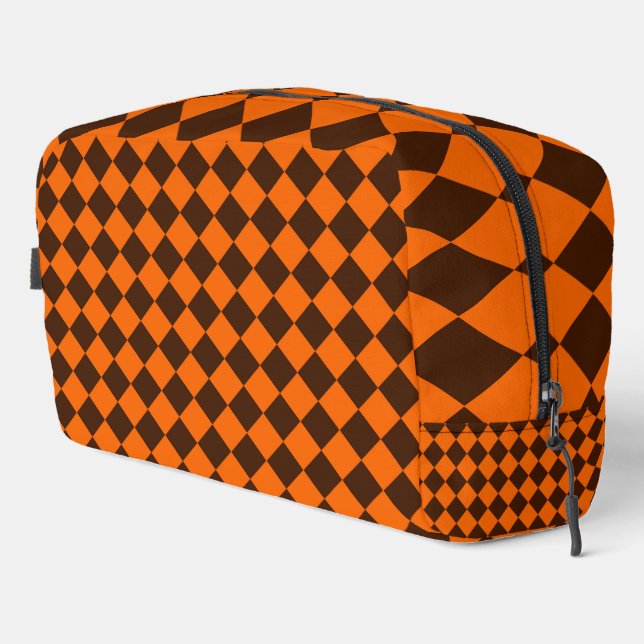 Orange Brown Diamond Checker Pattern Toiletry Bag (Right Corner)