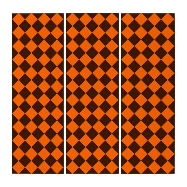 Orange Brown Diamond Checker Pattern Triptych (Front)