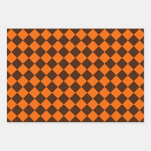 Orange Brown Diamond Checker Pattern Wrapping Paper Sheets