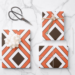 Orange Brown Diamond Geometric Wrapping Paper Sheets