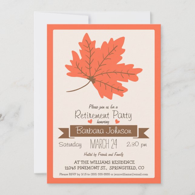 Orange & Brown Fall Leaf Retirement Party Invitation (Front)