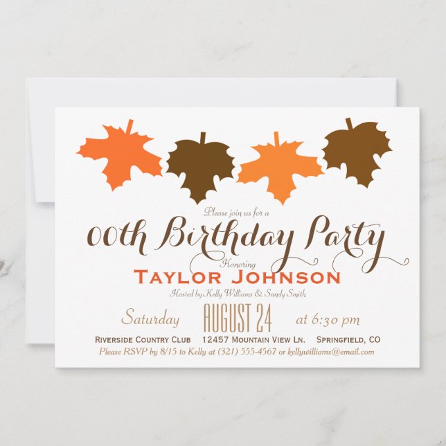 Orange & Brown Fall Leaves Birthday Party Invitation (Front)