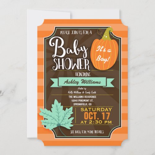 Orange  Brown Fall or Halloween Baby Shower Invitation