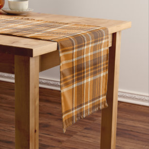 Orange brown fall tartan plaid aesthetic short table runner
