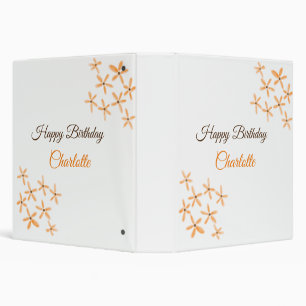 Orange brown flower happy birthday add name cutie 3 ring binder