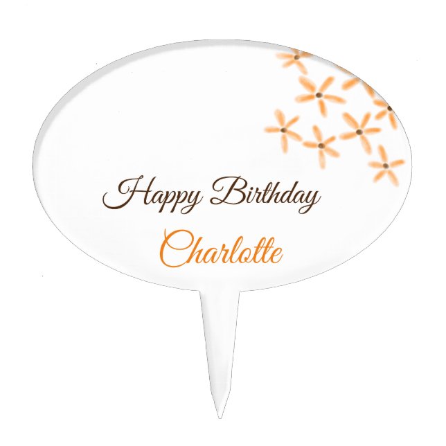 Orange brown flower happy birthday add name cutie  cake topper (Front)