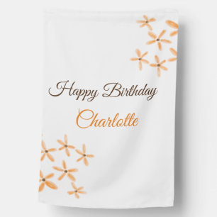 Orange brown flower happy birthday add name cutie house flag