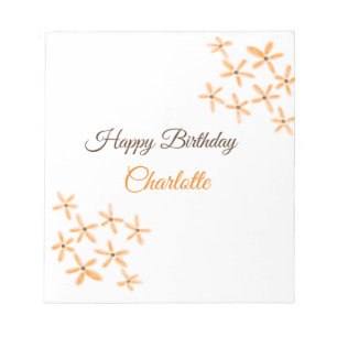 Orange brown flower happy birthday add name cutie notepad