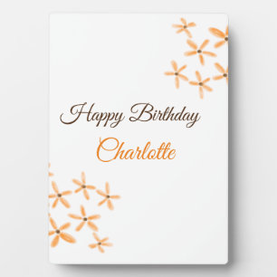 Orange brown flower happy birthday add name cutie plaque