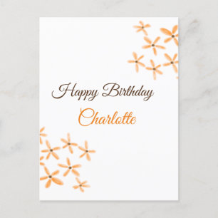 Orange brown flower happy birthday add name cutie postcard