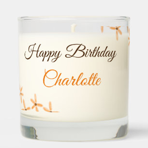 Orange brown flower happy birthday add name cutie scented candle