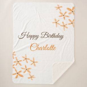 Orange brown flower happy birthday add name cutie  sherpa blanket