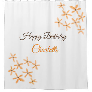 Orange brown flower happy birthday add name cutie shower curtain