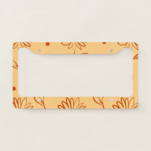 Orange Brown Flower Outline Pattern License Plate Frame