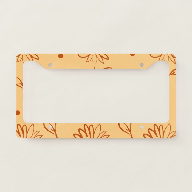 Orange Brown Flower Outline Pattern License Plate Frame (Front)