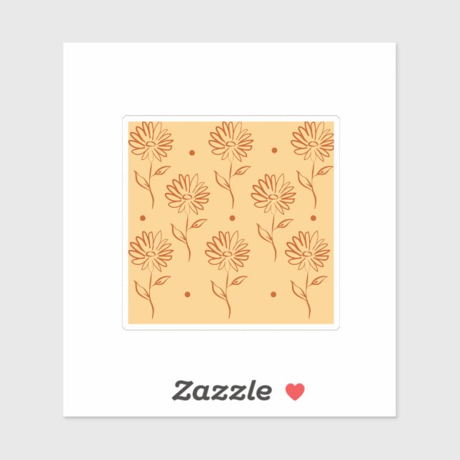 Orange Brown Flower Outline Pattern Sticker (Sheet)
