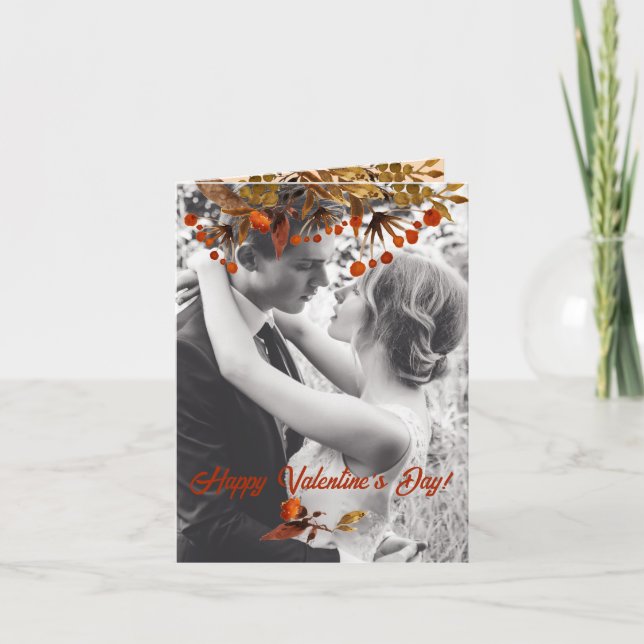 Orange Brown Foliage Valentine Add Your Own Photo Holiday Card (Front)