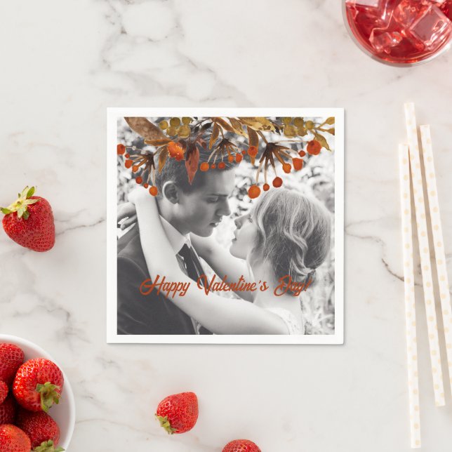 Orange Brown Foliage Valentine Add Your Own Photo Napkins (Insitu)