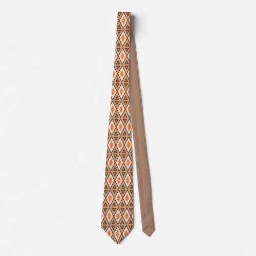 Orange  Brown Geometric Pattern  Design on Front Neck Tie