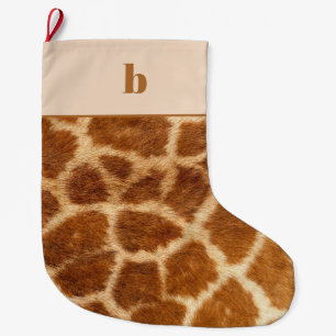 Orange Brown Giraffe Print Monogram Christmas Large Christmas Stocking