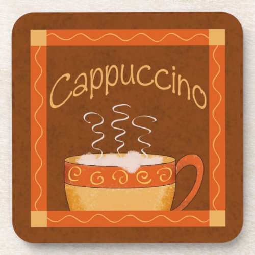 Orange Brown Gold Cappuccino Coffee Art Drink Coaster