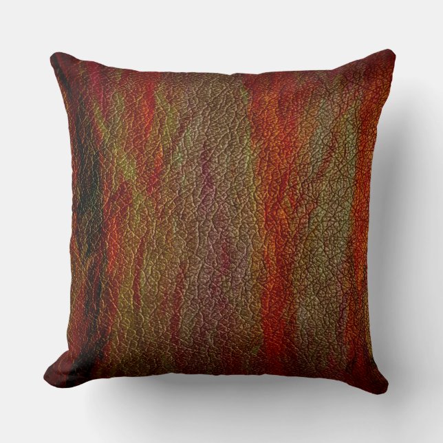 Orange Brown Leather Throw Pillow (Front)