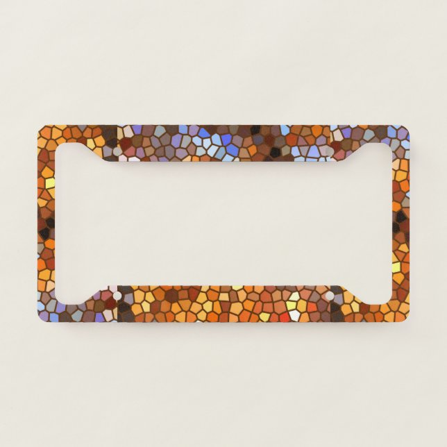 Orange Brown Mosaic Abstract License Plate Frame (Front)